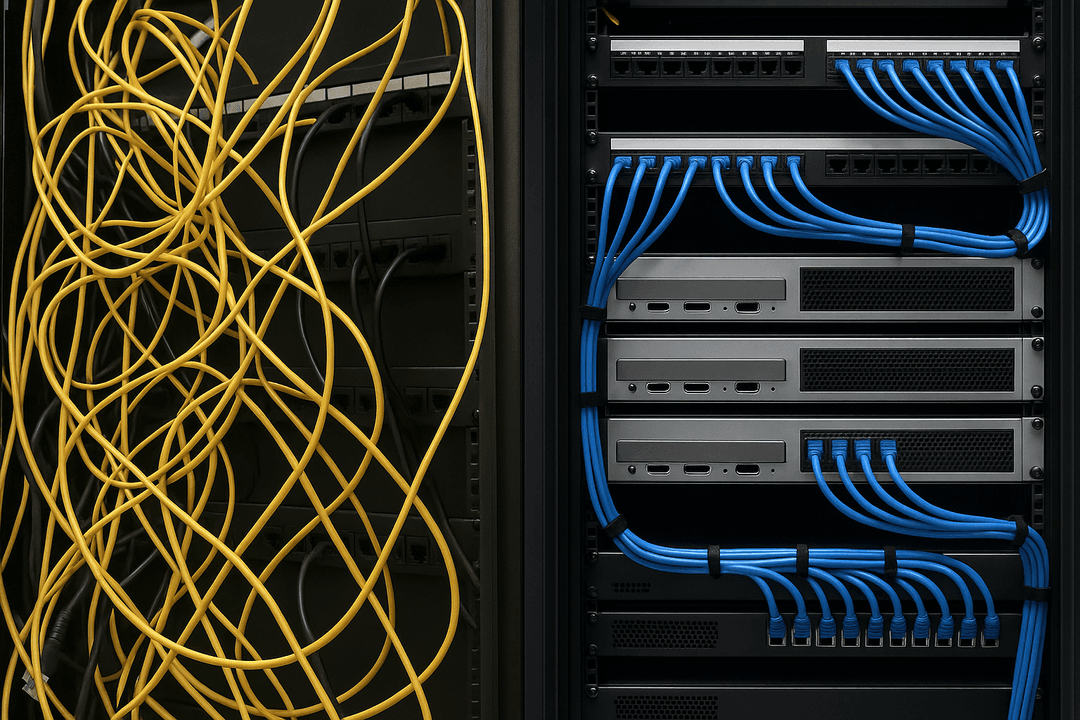 Abstract representation of complexity resolving into clarity, with interconnected lines and nodes simplifying into a clear path